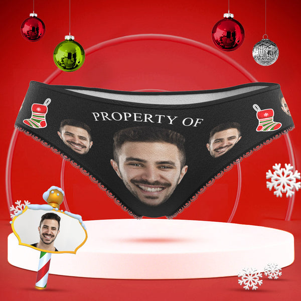 Custom Face Underwear Personalised Women High-Cut Briefs Panties Christmas - Property Of - MyFaceBoxerUK