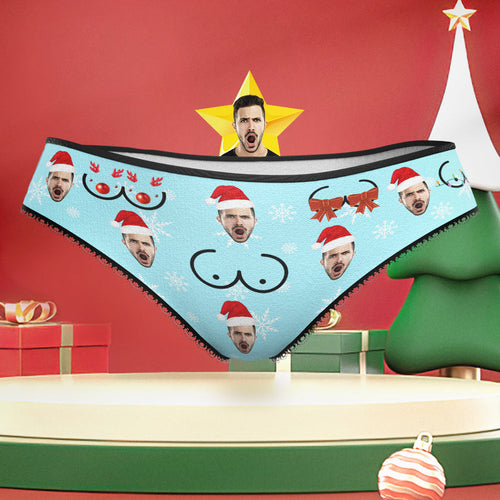 Custom Boyfriend Face with Santa Hat Christmas Underwear Funny Christmas Bust Panties for Her - MyFaceBoxerUK