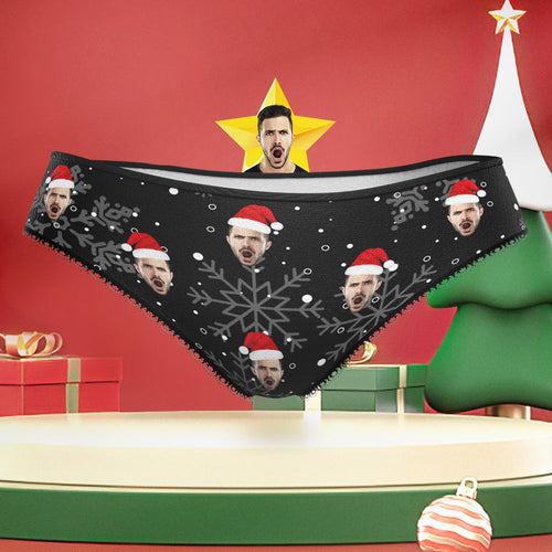 Custom Boyfriend Face Naughty Snowflakes Panties Funny Christmas Underwear Gift for Her - MyFaceBoxerUK
