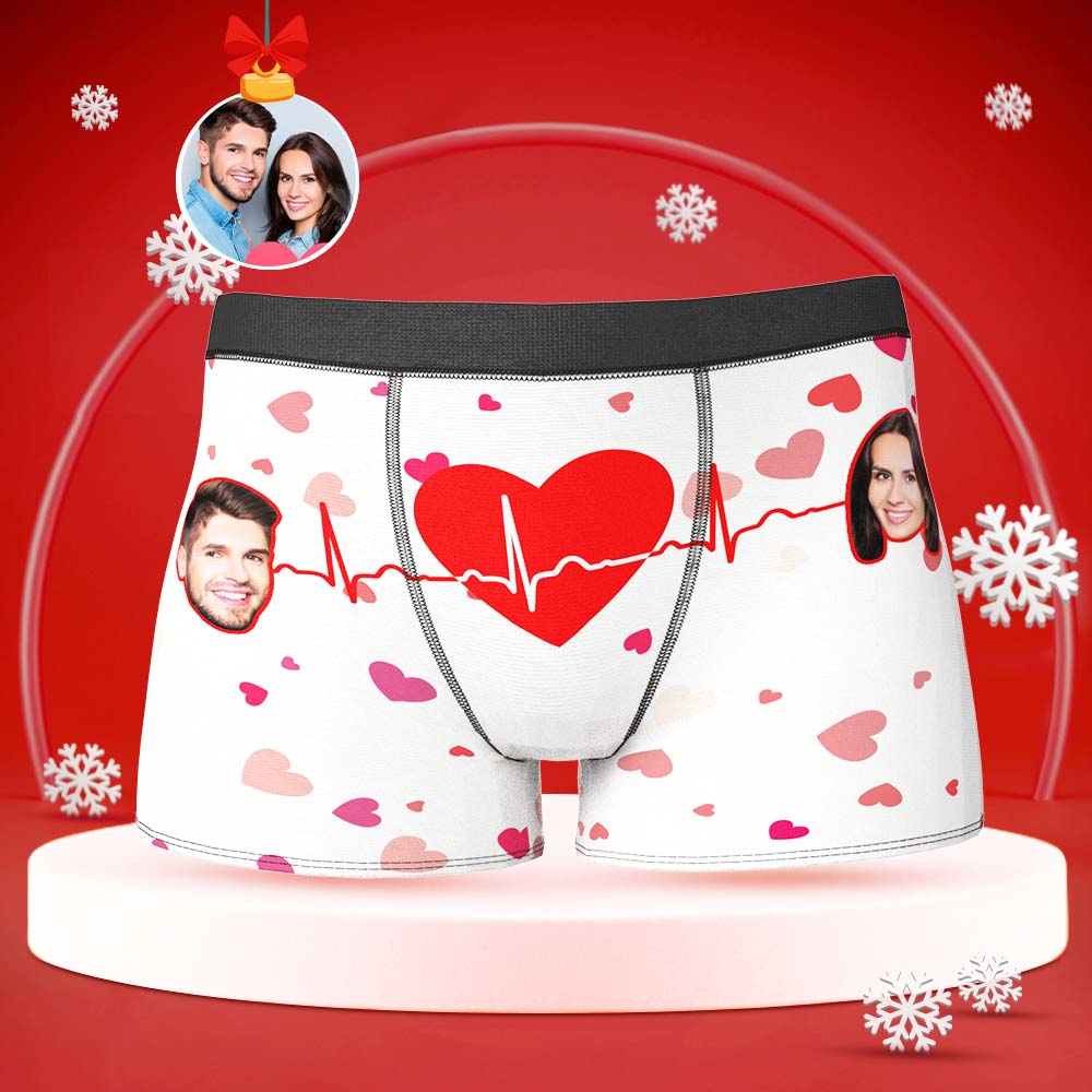 Custom Face Boxer with Couple's Picture Personalised Love Telepathy Symbol Men's Shorts Christmas Gift - MyFaceBoxerUK