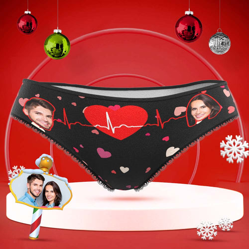 Custom Face Underwear with Couple's Picture Personalised Love Telepathy Symbol Women's Shorts Christmas Gift - MyFaceBoxerUK