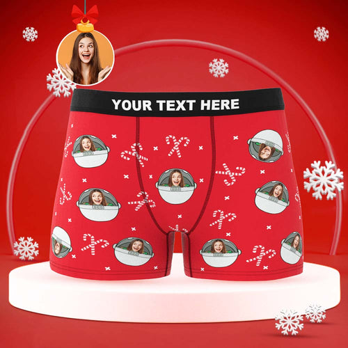 Custom Face Boxers Briefs Personalised Men's Shorts With Photo Christmas Gifts Red - MyFaceBoxerUK