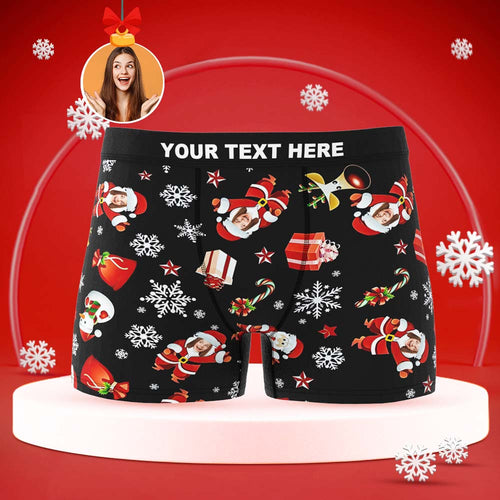 Custom Face Boxers Briefs Personalised Men's Shorts With Photo Santa Snowman Christmas Gifts - MyFaceBoxerUK