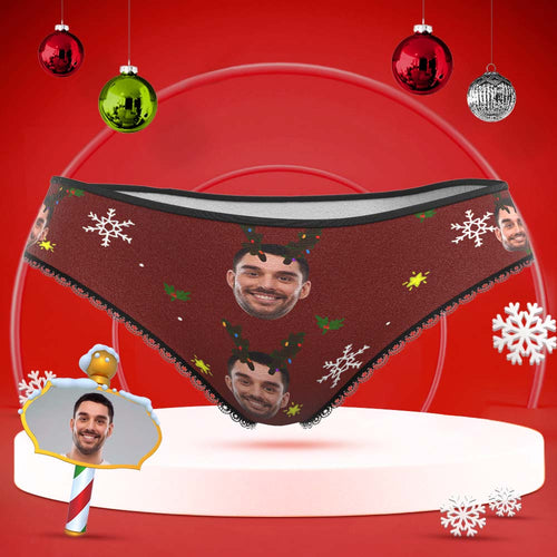 Custom Face Underwear Personalised Women Panties With Photo Snowflake And Antler Christmas Gifts - MyFaceBoxerUK