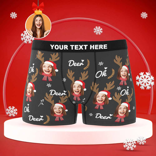 Custom Face Boxers Briefs Personalised Men's Shorts With Photo Christmas Reindeer - MyFaceBoxerUK