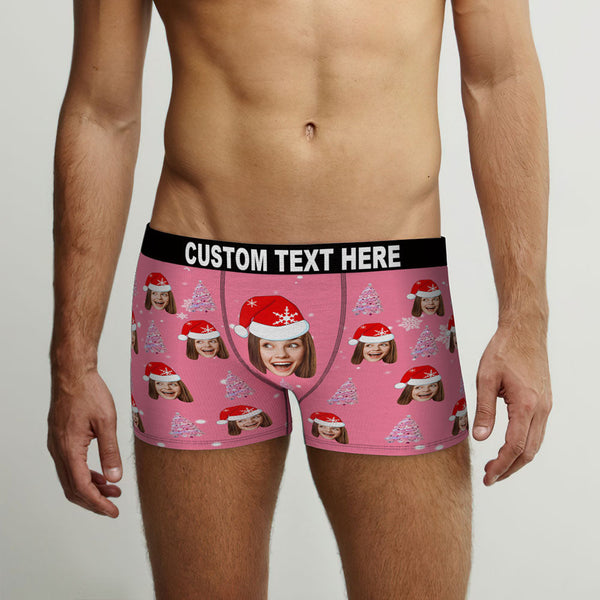 Custom Face Pink Christmas Tree Boxer Briefs Personalised Funny Christmas Gift - MyFaceBoxerUK