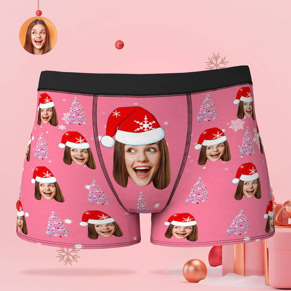 Custom Face Pink Christmas Tree Boxer Briefs Personalised Funny Christmas Gift - MyFaceBoxerUK