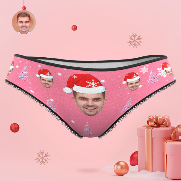 Custom Face Pink Christmas Tree Women's Panties Personalised Pink Christmas Gift - MyFaceBoxerUK