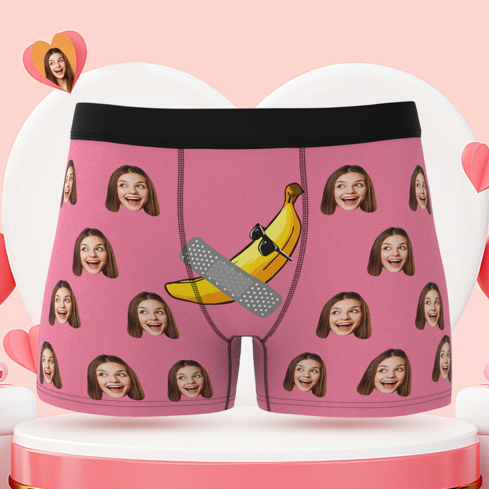 Custom Face Boxer Briefs Naughty Banana Personalised Funny Valentine's Day Gift for Him - MyFaceBoxerUK