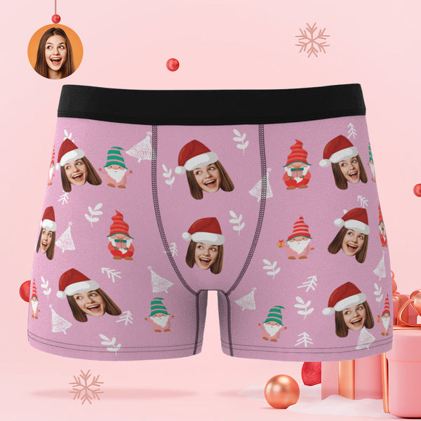 Custom Face Christmas Gnomes Pink Boxer Briefs Personalised Christmas Gift - MyFaceBoxerUK