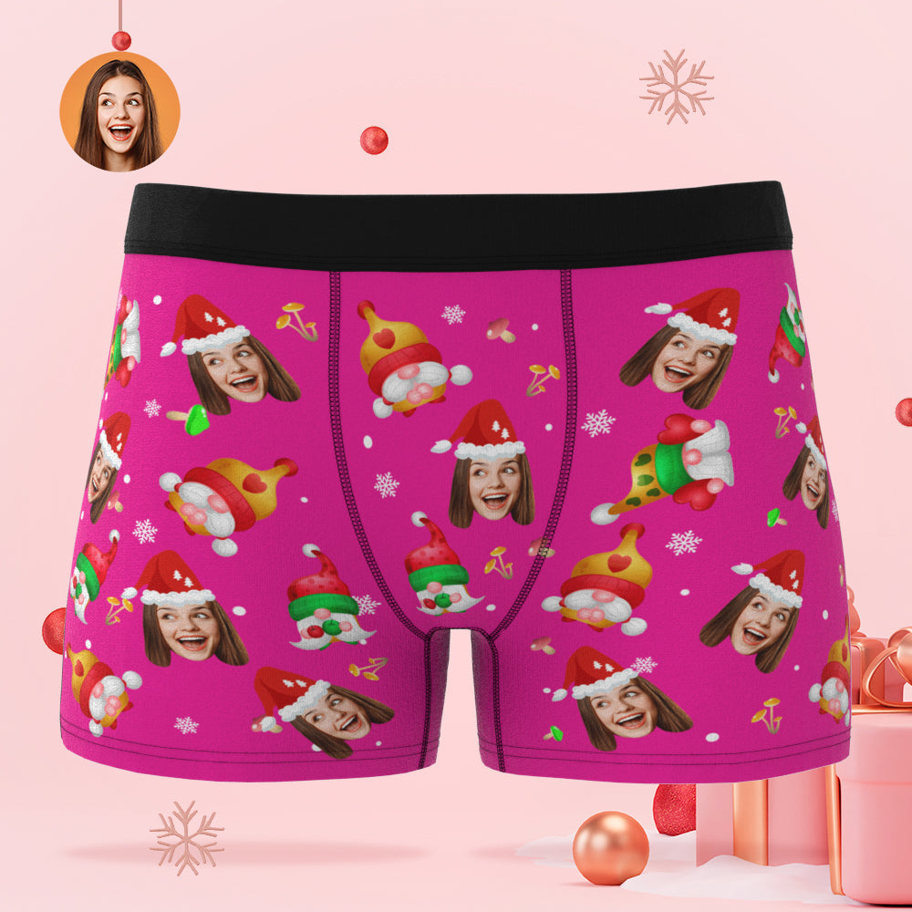 Custom Face Happy Gnomes Pink Christmas Boxer Briefs Personalised Christmas Gift - MyFaceBoxerUK