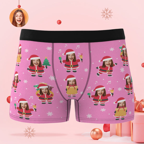 Custom Face Christmas Santa Pink Boxer Briefs Personalised Funny Christmas Gift - MyFaceBoxerUK