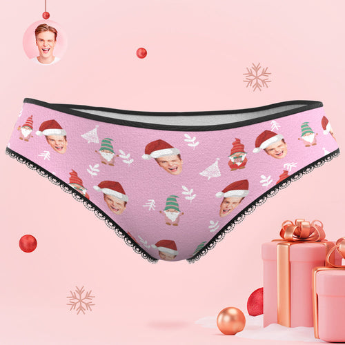 Custom Face Christmas Gnomes Pink Women's Panties Personalised Pink Christmas Gift - MyFaceBoxerUK