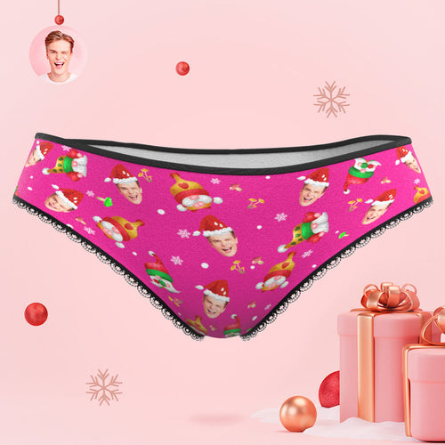 Custom Face Happy Gnomes Pink Christmas Women's Panties Personalised Pink Christmas Gift - MyFaceBoxerUK