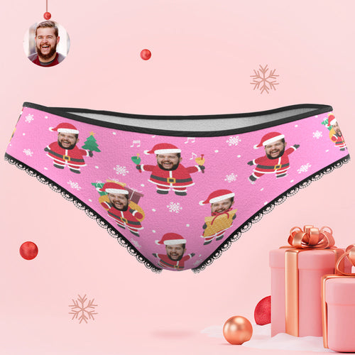 Custom Face Christmas Santa Pink Women's Panties Personalised Pink Christmas Gift - MyFaceBoxerUK