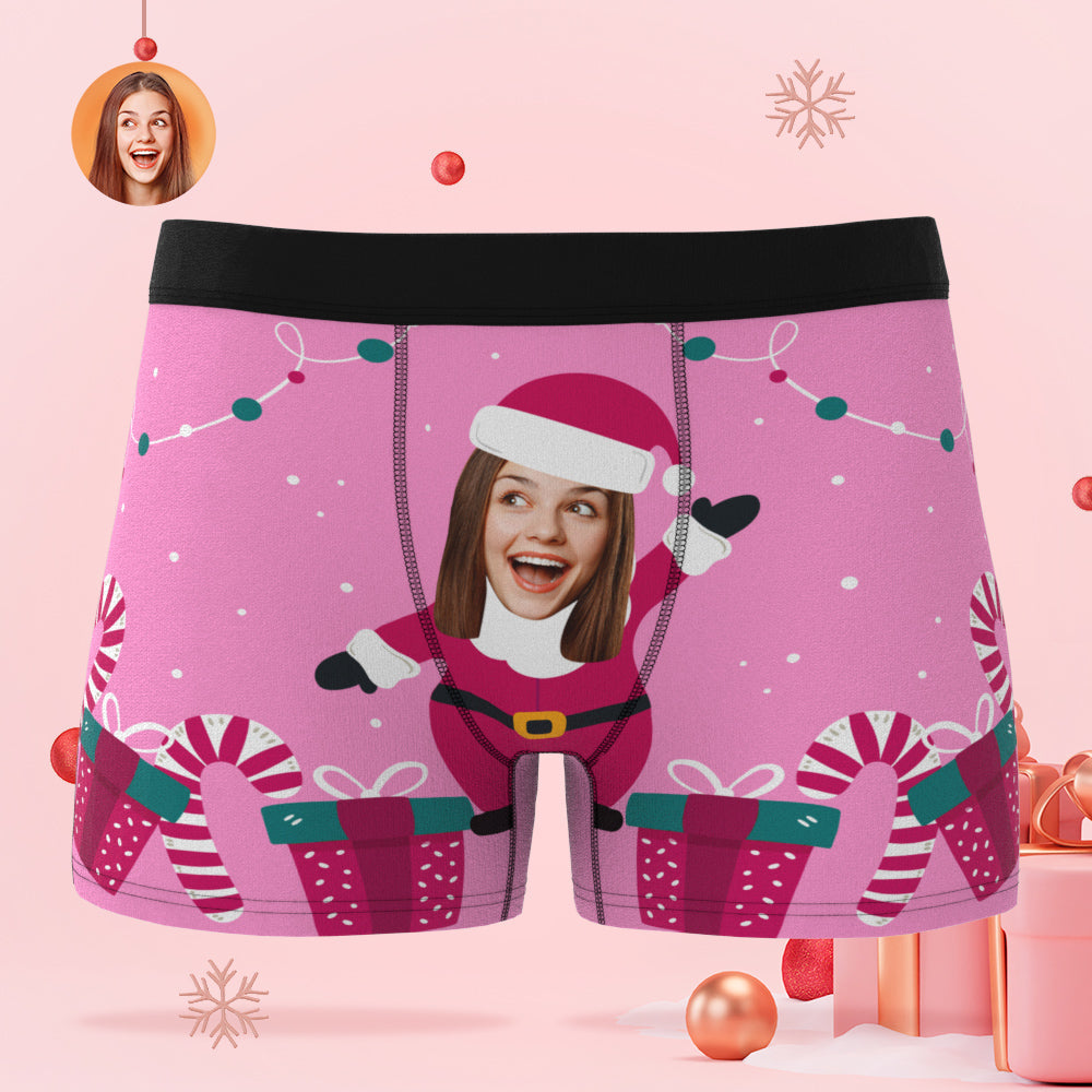 Custom Face Christmas Boxer Briefs Santa is Here Personalised Funny Christmas Gift - MyFaceBoxerUK
