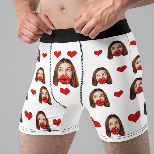 Custom Face Red Lips and Heart Boxer AR View Personalised Valentine's Day Gift For Him - MyFaceBoxerUK