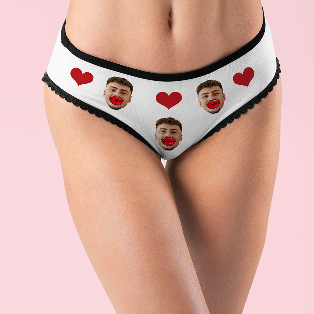 Custom Face Underwear AR View Personalised Red Lips and Heart Underwear Valentine's Day Gift - MyFaceBoxerUK