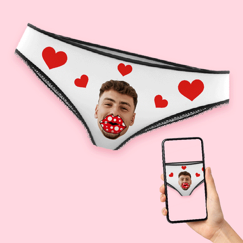 Custom Face Heart Boxers AR View Personalised Lips Thongs Valentine's Day Gift For Her - MyFaceBoxerUK