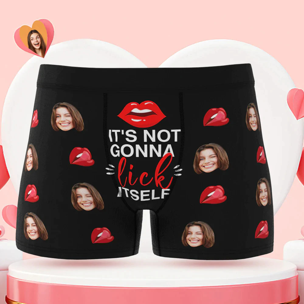 Custom Face Boxer Briefs It's Not Gonna Lick Itself Personalised Naughty Valentine's Day Gift for Him - MyFaceBoxerUK