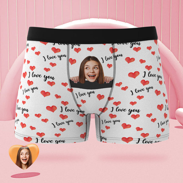 Custom Face Boxer Briefs I Love You with All My Heart Personalised Naughty Valentine's Day Gift for Him - MyFaceBoxerUK