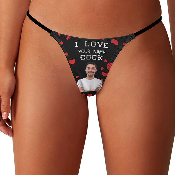 Custom Face Women's Tanga Thong Valentine's Day Gift I Love Your Name Cock
