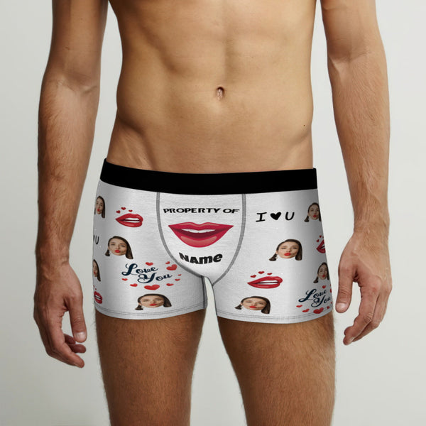 Customized Boxer Briefs Love You Property of Name Men's Personalised Underwear Funny Gift - MyFaceBoxerUK