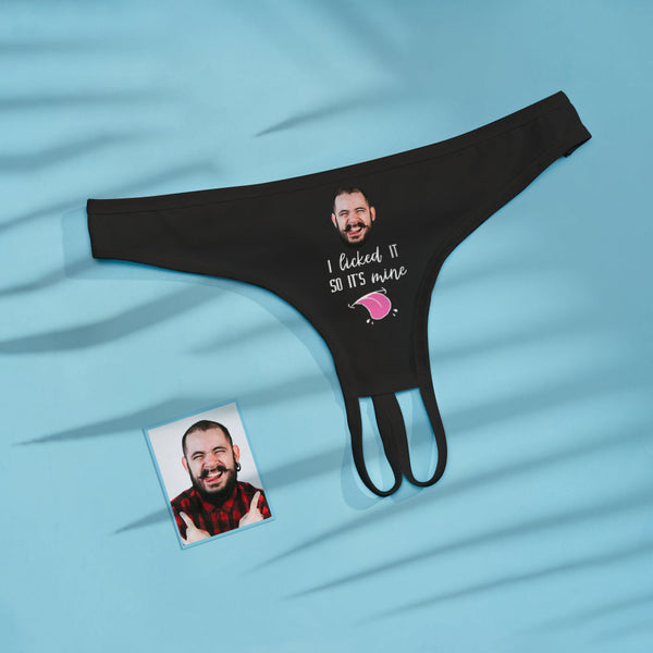 Custom Face Crotchless Panty I Licked It So It's Mine Personalized Open Crotch Lingerie - MyFaceBoxerUK