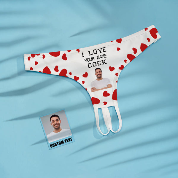 Custom Face Crotchless Panty with Name I Love Your Cock - MyFaceBoxerUK