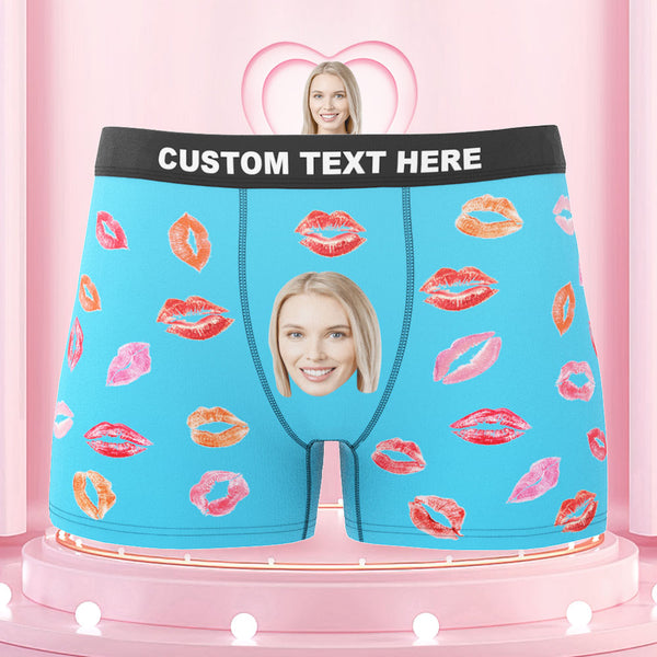 Custom Face Boxers Briefs Colorful Lipstick of Love Personalized Photo Underwear Gift for Him - MyFaceBoxerUK