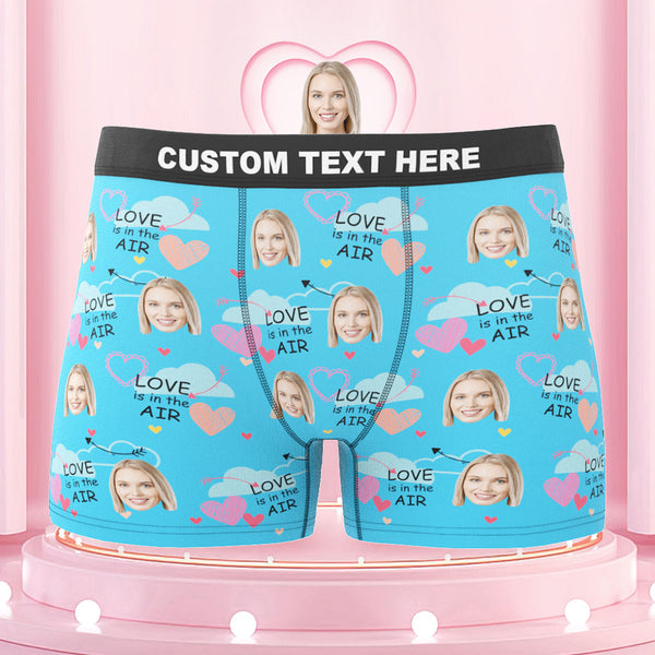 Custom Face Boxers Briefs Love Is In the Air Personalized Photo Underwear Gift for Him - MyFaceBoxerUK