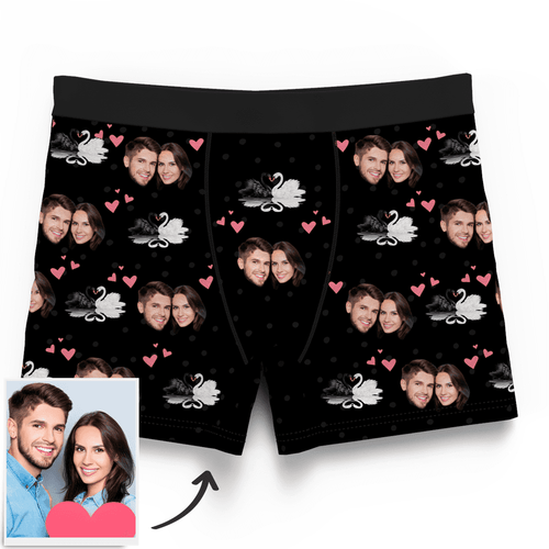 Couple Men's Custom Swan And Face On Boxer Shorts
