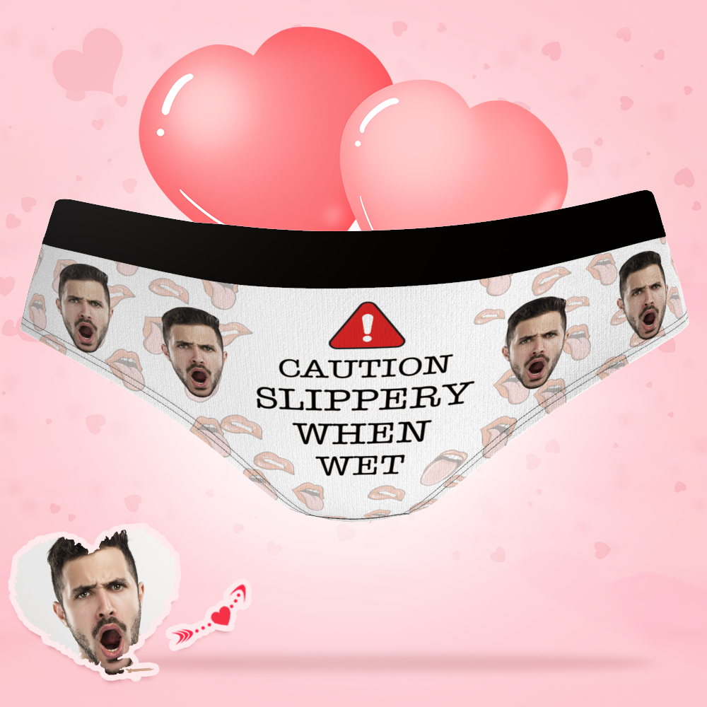 Custom Photo Panties for Women Caution Slippery Wet
