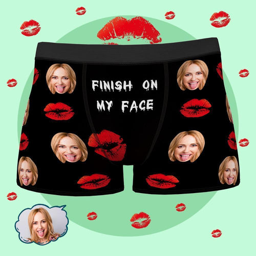 Custom Face Boxer FINISH ON MY FACE Personalize Photo Underwear for Men Gifts for Boyfriend