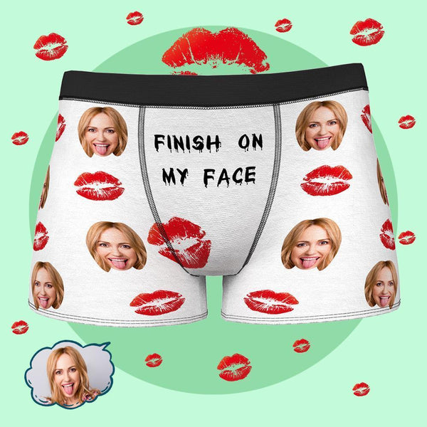 Custom Face Boxer FINISH ON MY FACE Personalize Photo Underwear for Men Gifts for Boyfriend