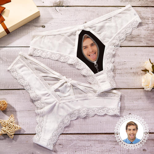 Custom Lace pPanties Sexy White Lace Thong Funny Gift with Boyfriend Face - MyFaceBoxerUK