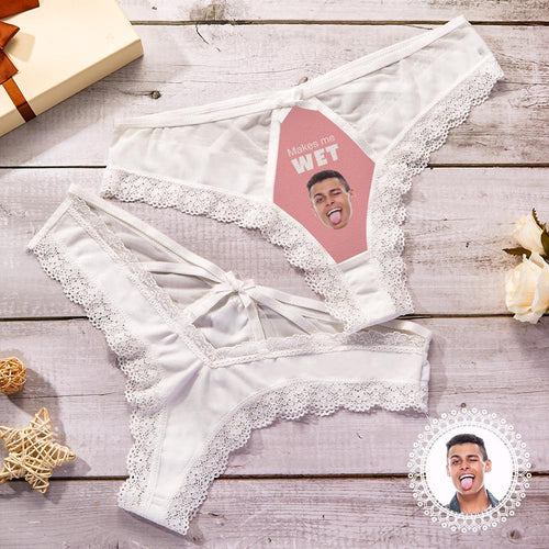Custom Lace Thong Sexy Lace Panties Funny Gift with Boyfriend Face - Makes Me Wet - MyFaceBoxerUK