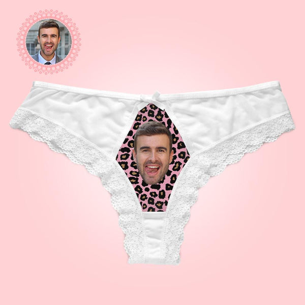Custom Lace Thong Sexy Leopard Lace Panties Funny Gift with Boyfriend Face - MyFaceBoxerUK