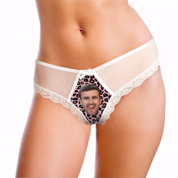 Custom Lace Thong Sexy Leopard Lace Panties Funny Gift with Boyfriend Face - MyFaceBoxerUK