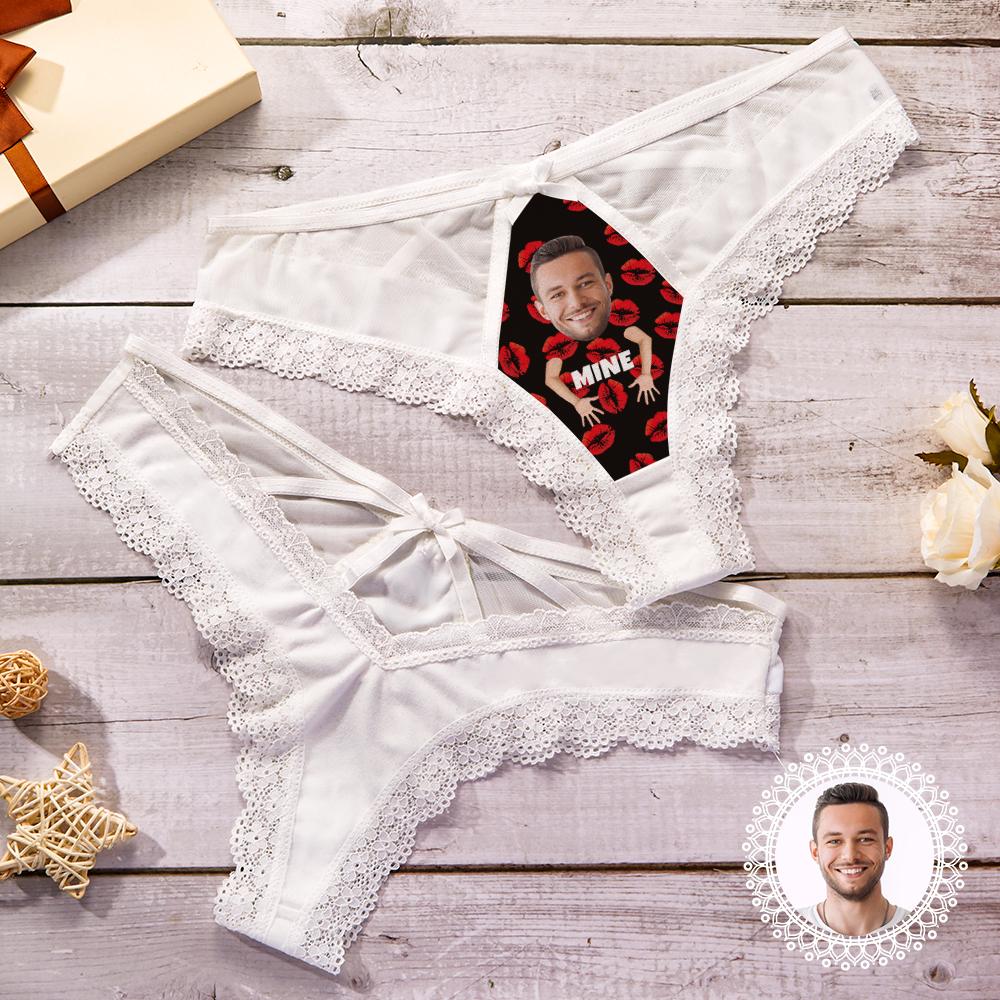 Custom Lace Thong Sexy Lip Lace Panties Funny Gift with Boyfriend Face - MyFaceBoxerUK