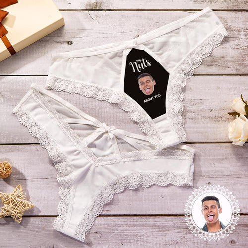 Custom Lace Thong Sexy Lace Panties Funny Gift with Boyfriend Face - I'm nuts about u - MyFaceBoxerUK