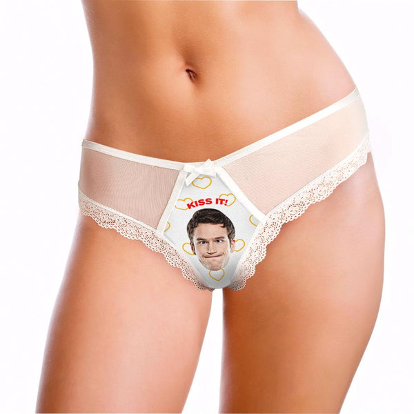 Custom Lace Thong Sexy Lace Panties Funny Gift with Boyfriend Face -KISS IT - MyFaceBoxerUK