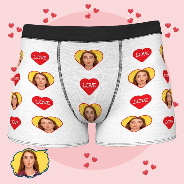 Custom Funny Face Boxers Personalised Photo Underwear Gift for Men - Love Heart