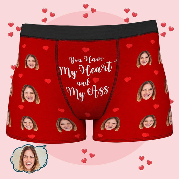 Personalised Funny Face Boxers Custom Photo Underwear Gift for Men-You Have My Heart and My Kiss