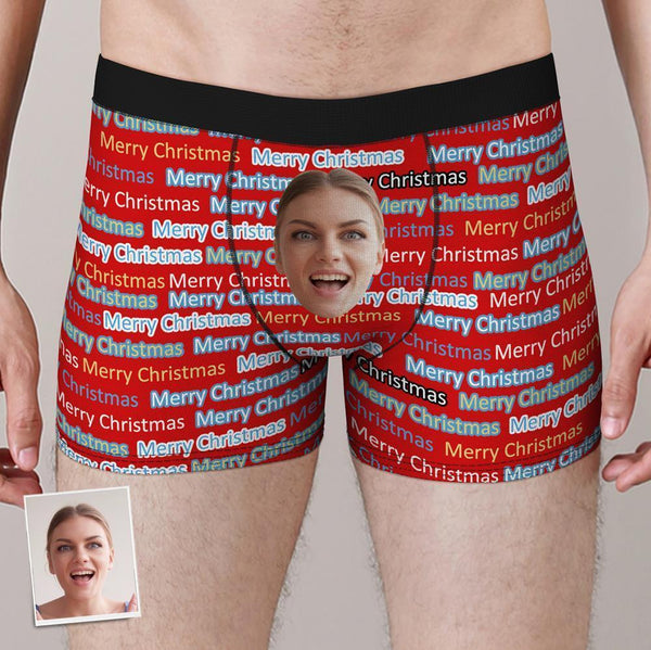 Custom Funny Face Boxers Shorts Merry Christmas Personalised Photo Underwear Christmas Gift for Men