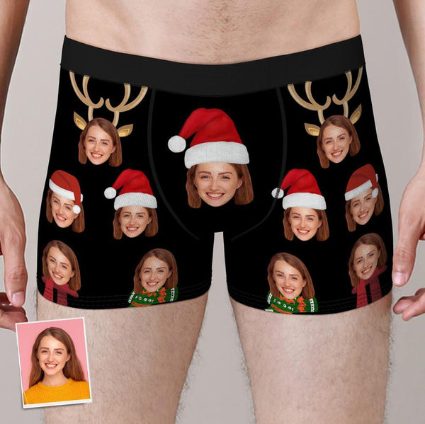 Custom Christmas Face Boxers Shorts Personalised Photo Underwear Christmas Gift for Men