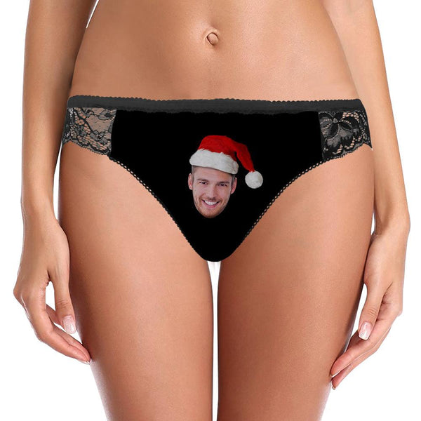 Custom Face Lace Panty Christmas Hat Women Sexy Panties with Boyfriend Face