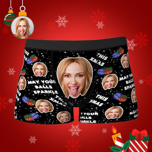 Custom Face Boxers Shorts MAY YOUR BALLS SPARKLE Personalised Photo Underwear Christmas Gift for Men