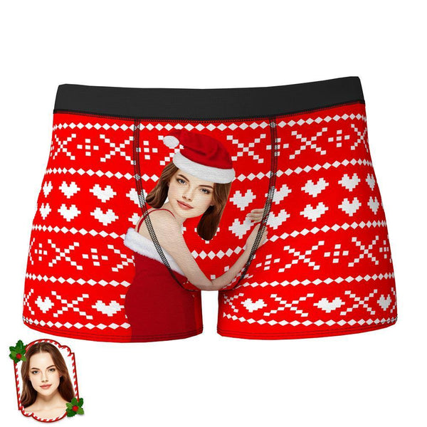 Custom Girlfriend Hug Personalised Face Boxers Shorts Christmas Gift for Men