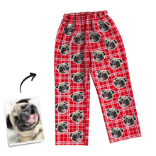 Red Plaid Custom Pet Photo Long Sleeve Pajamas, Nightwear
